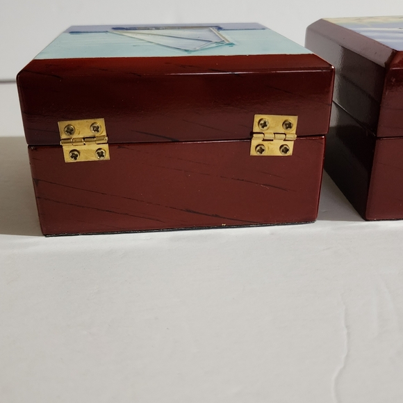 2 Nautical Wood Enameled Accent Boxes Jewelry Lighthouse Sailboat Ocean 4.5" EUC - Picture 7 of 7